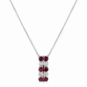 Ruby & Diamond 2 Rows Necklace 14K White Gold (2.18 Ctw)