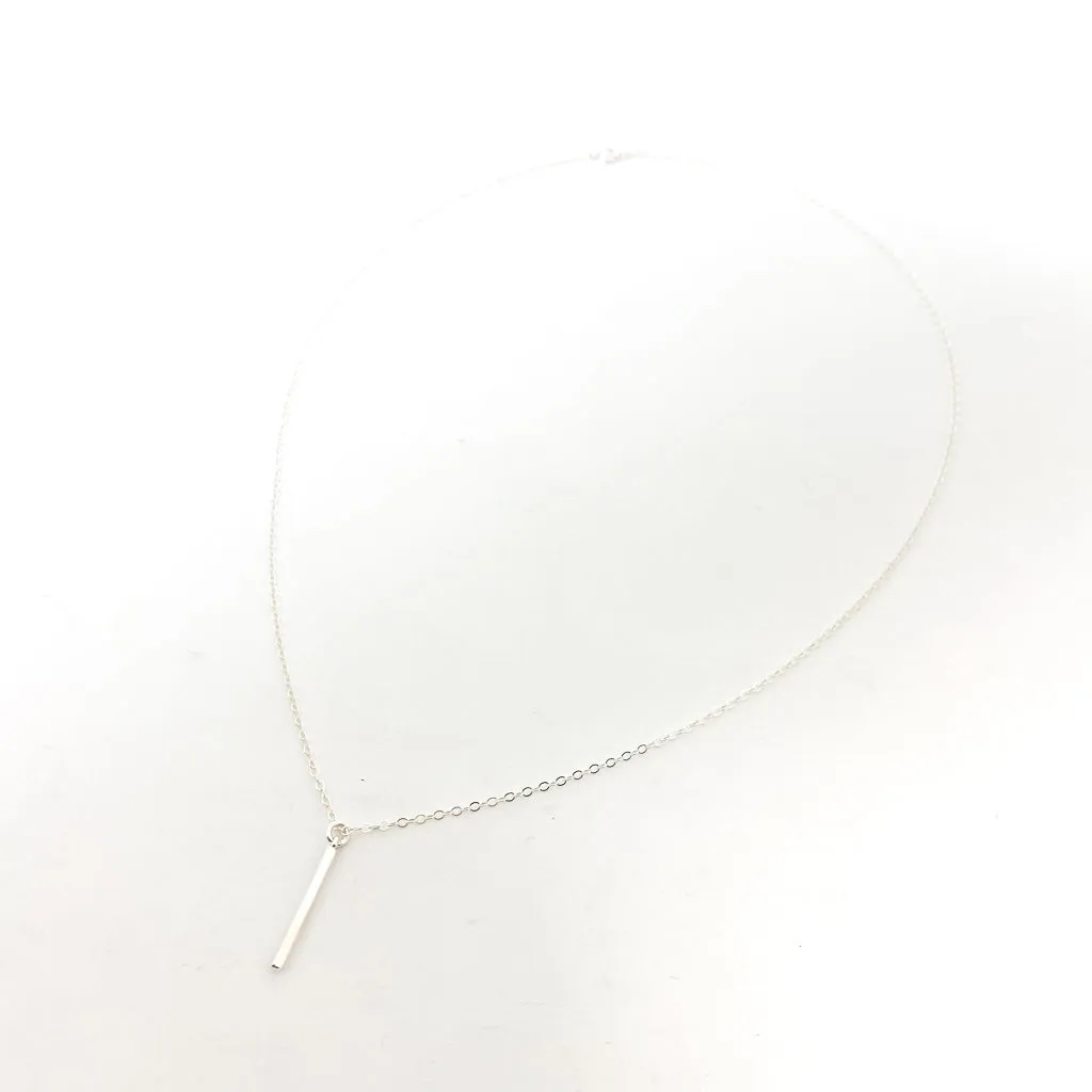 Rylee Hanging Column Bar Necklace | Silver