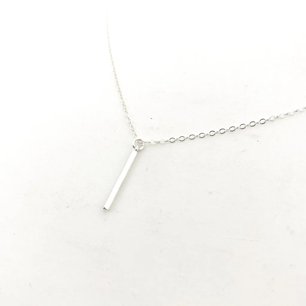 Rylee Hanging Column Bar Necklace | Silver
