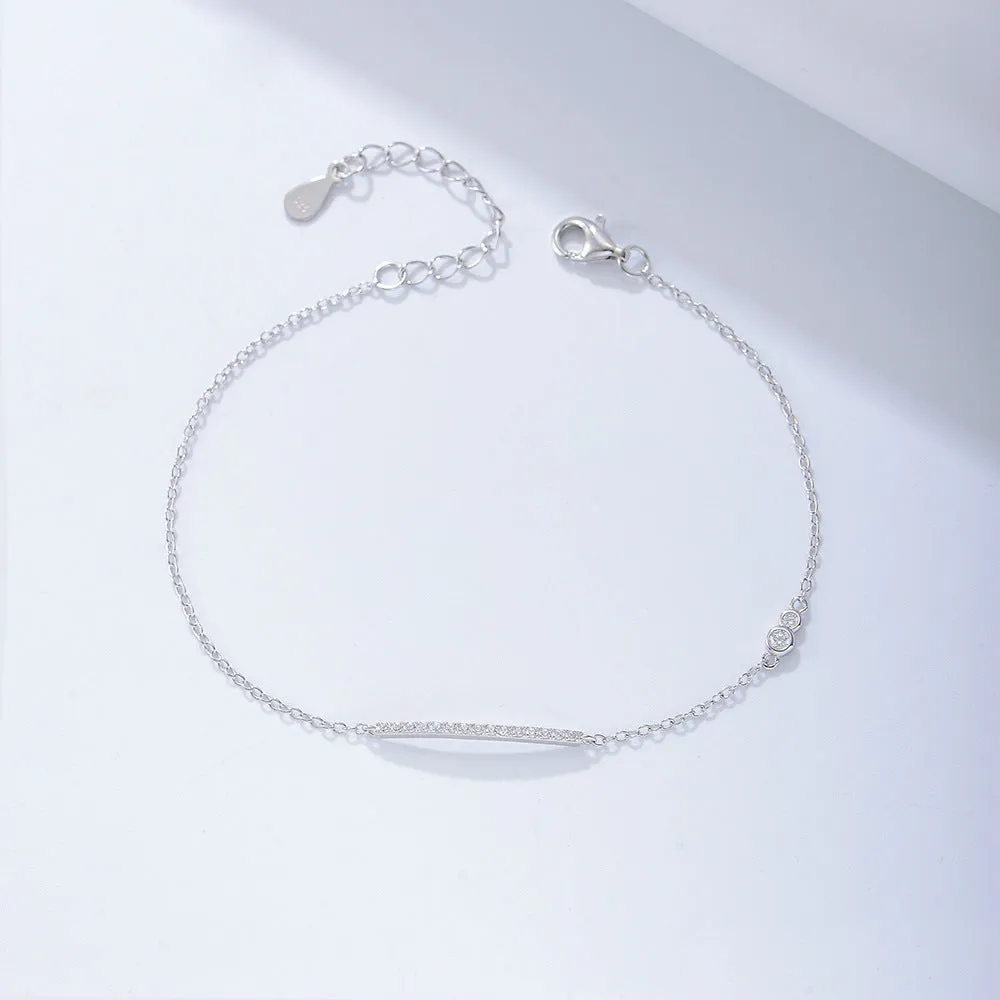 S925 Sterling Silver Minimalist Bar Bracelet - Gold Plated with CZ Accents