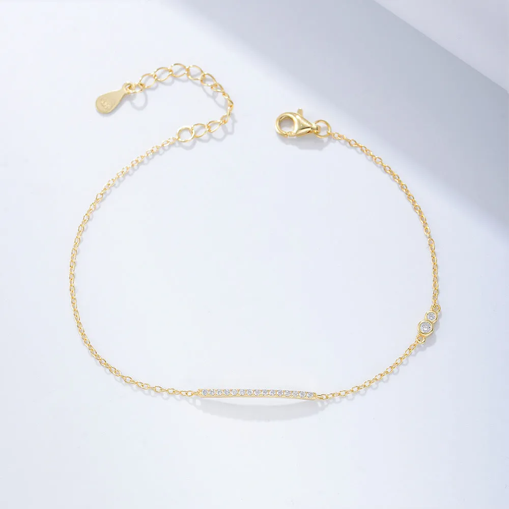 S925 Sterling Silver Minimalist Bar Bracelet - Gold Plated with CZ Accents