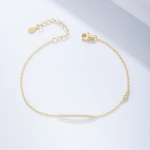 S925 Sterling Silver Minimalist Bar Bracelet - Gold Plated with CZ Accents
