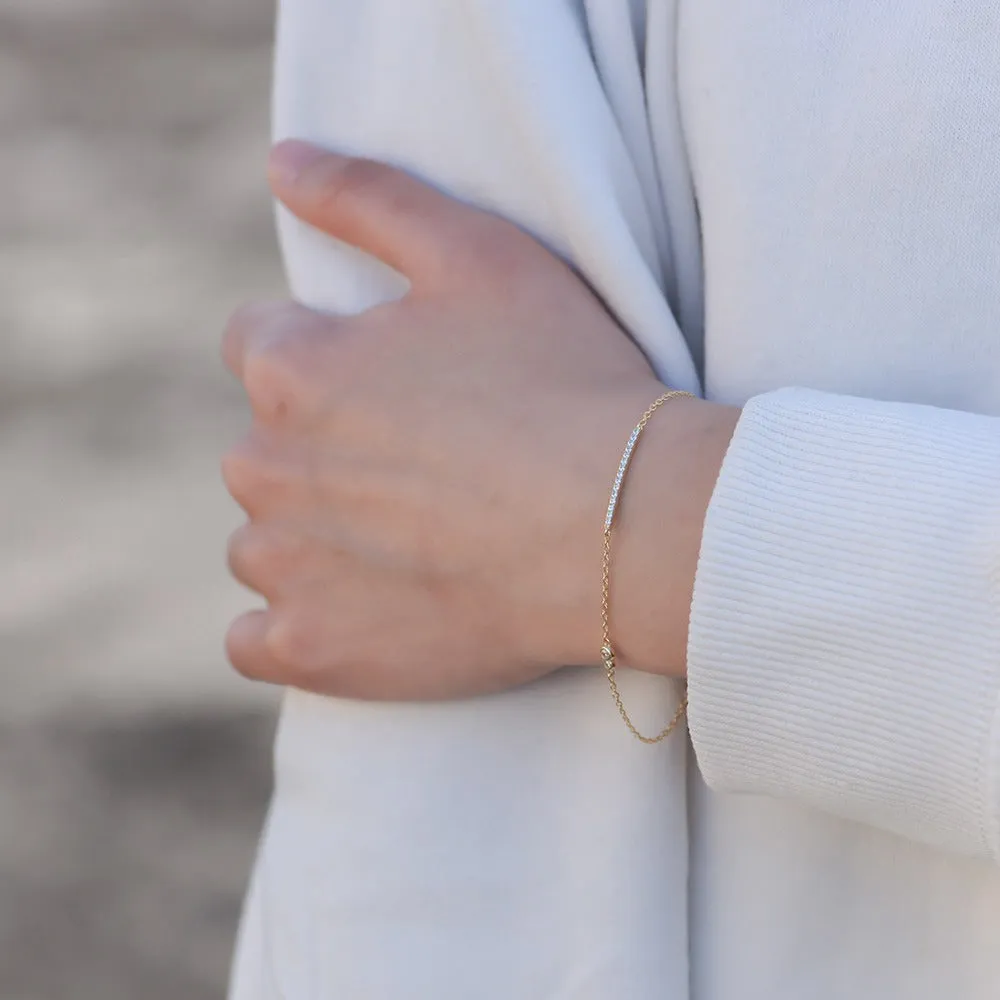 S925 Sterling Silver Minimalist Bar Bracelet - Gold Plated with CZ Accents