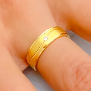 Satin Smooth Wave 21k Gold CZ Band