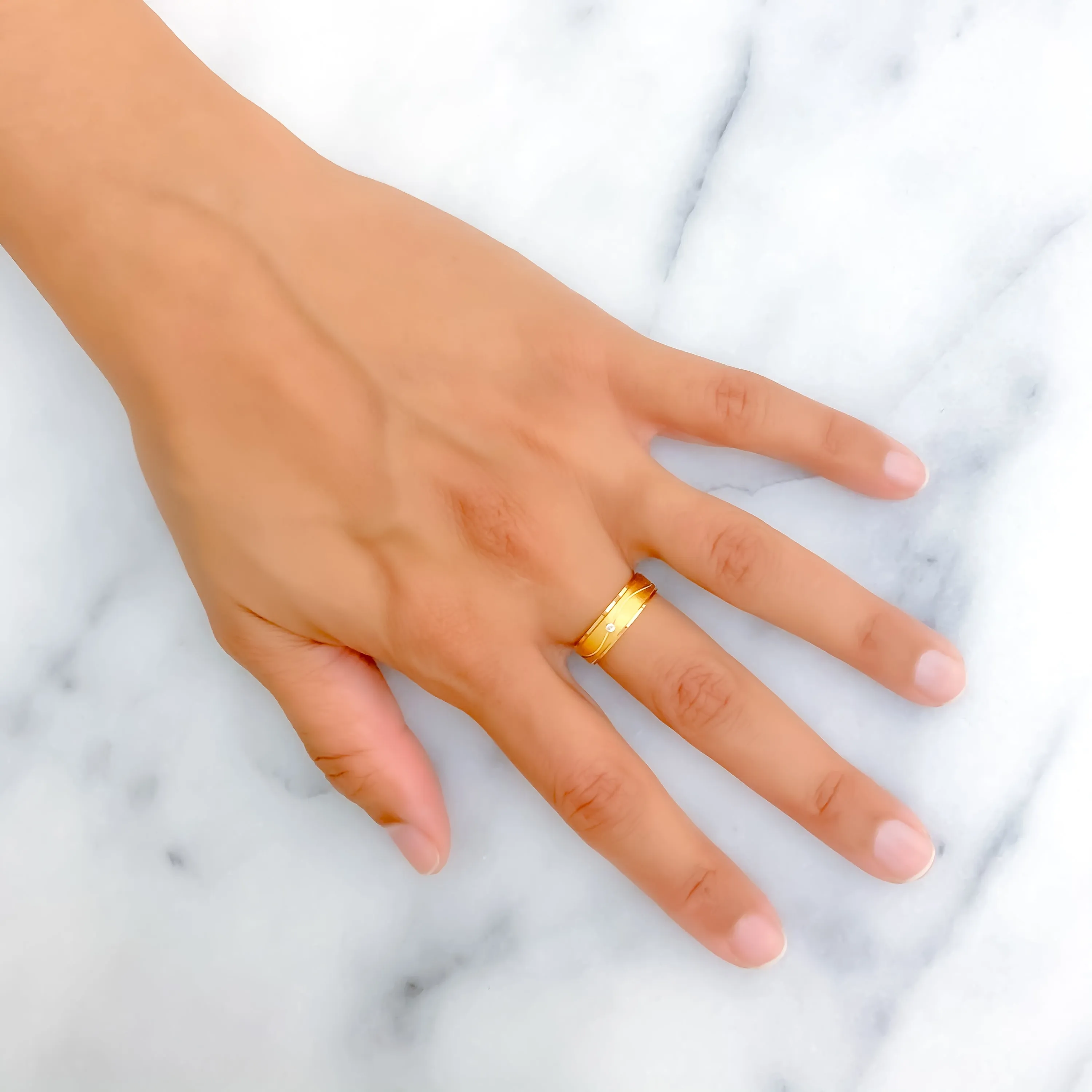 Satin Smooth Wave 21k Gold CZ Band