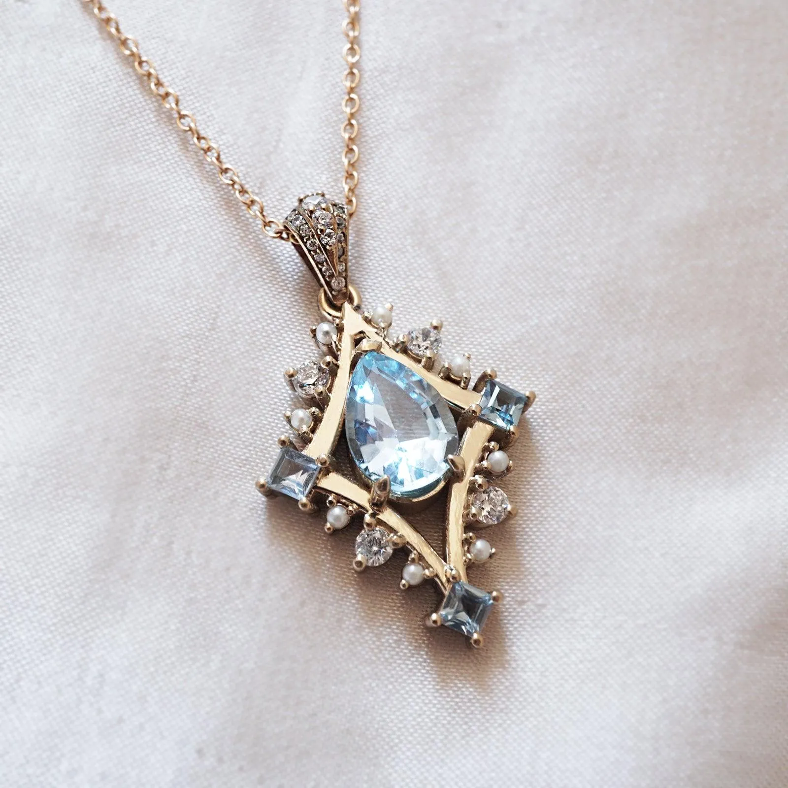 Sea & Sky Aquamarine Pearl Diamond Necklace