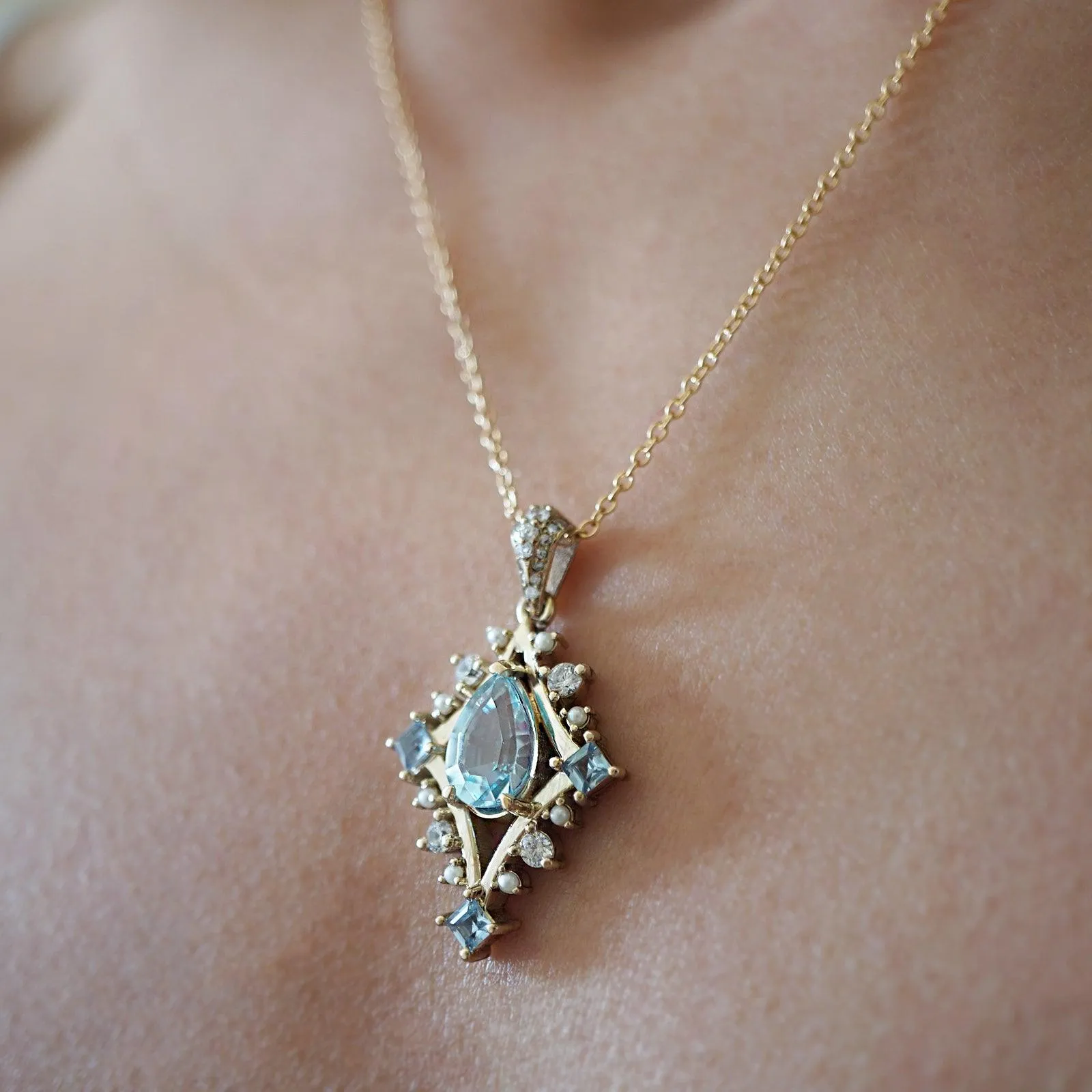 Sea & Sky Aquamarine Pearl Diamond Necklace