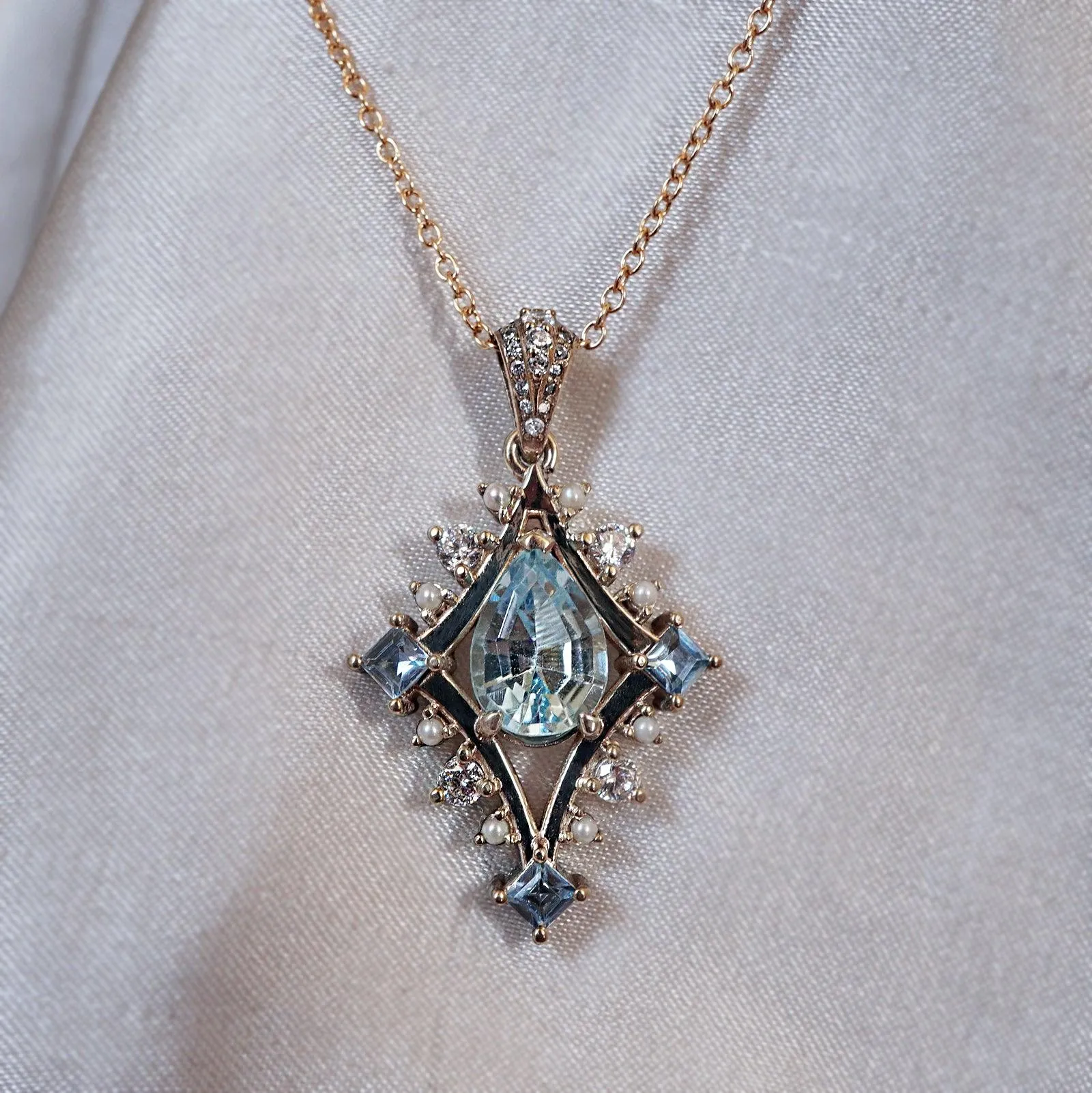 Sea & Sky Aquamarine Pearl Diamond Necklace