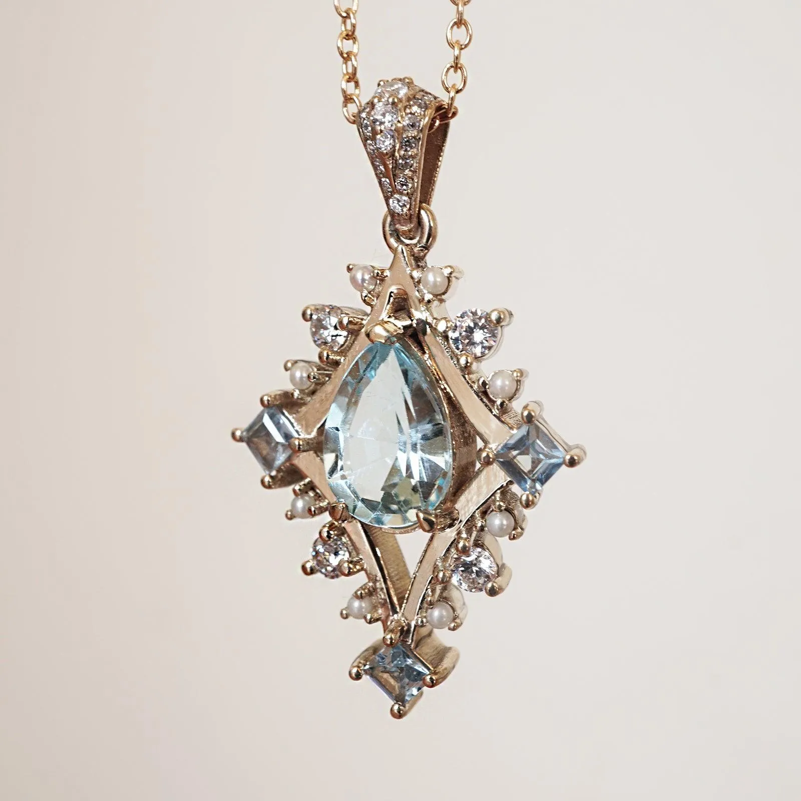 Sea & Sky Aquamarine Pearl Diamond Necklace