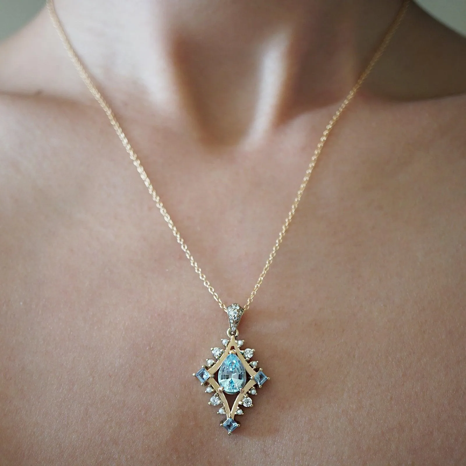 Sea & Sky Aquamarine Pearl Diamond Necklace