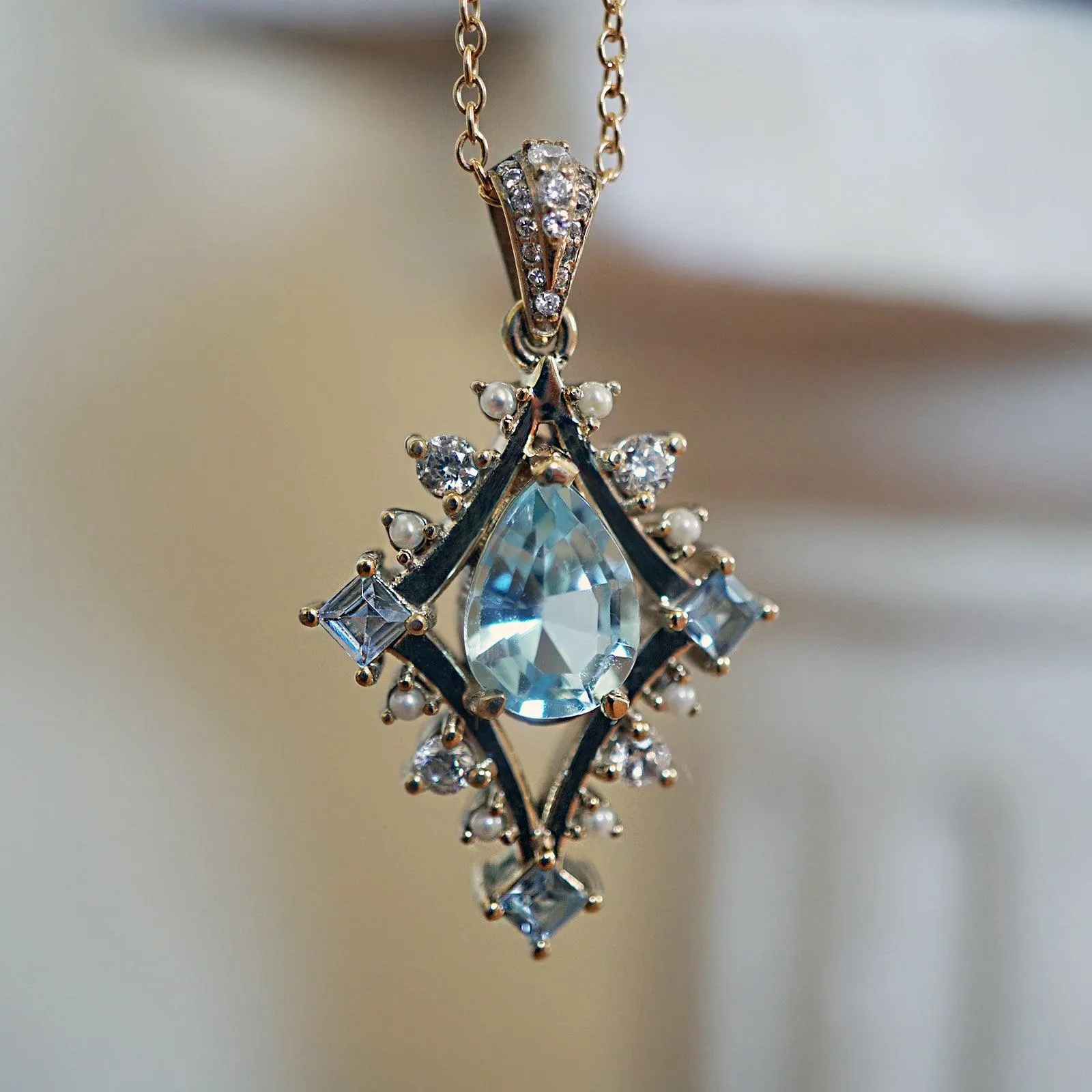 Sea & Sky Aquamarine Pearl Diamond Necklace