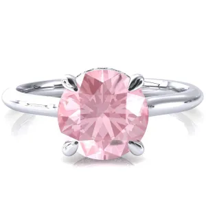 Secret Round Pink Sapphire 4 Prong Floating Halo Engagement Ring