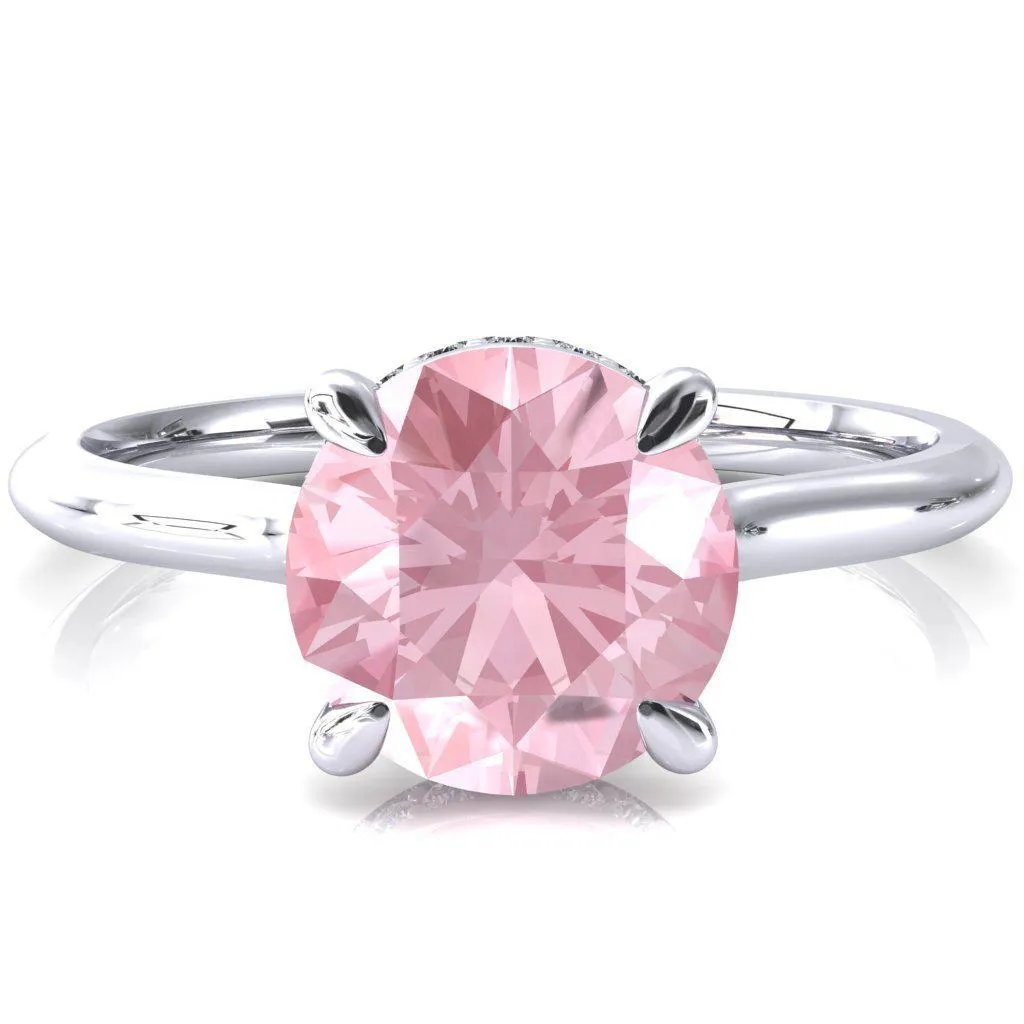 Secret Round Pink Sapphire 4 Prong Floating Halo Engagement Ring