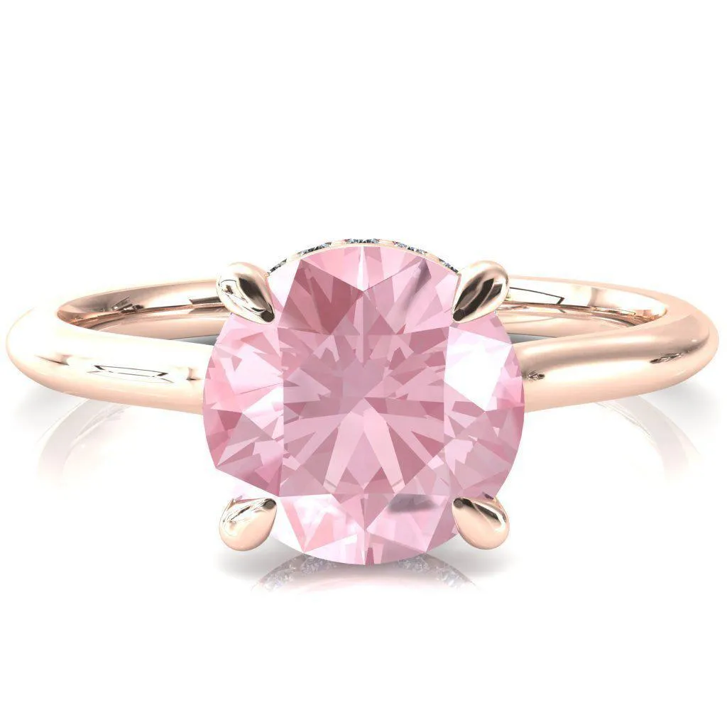 Secret Round Pink Sapphire 4 Prong Floating Halo Engagement Ring