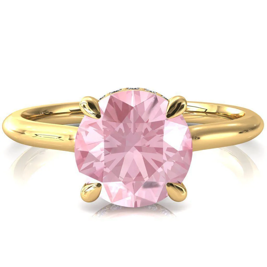 Secret Round Pink Sapphire 4 Prong Floating Halo Engagement Ring