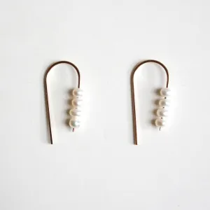 Short Arc Threader Earrings - Small Multiple Pearls