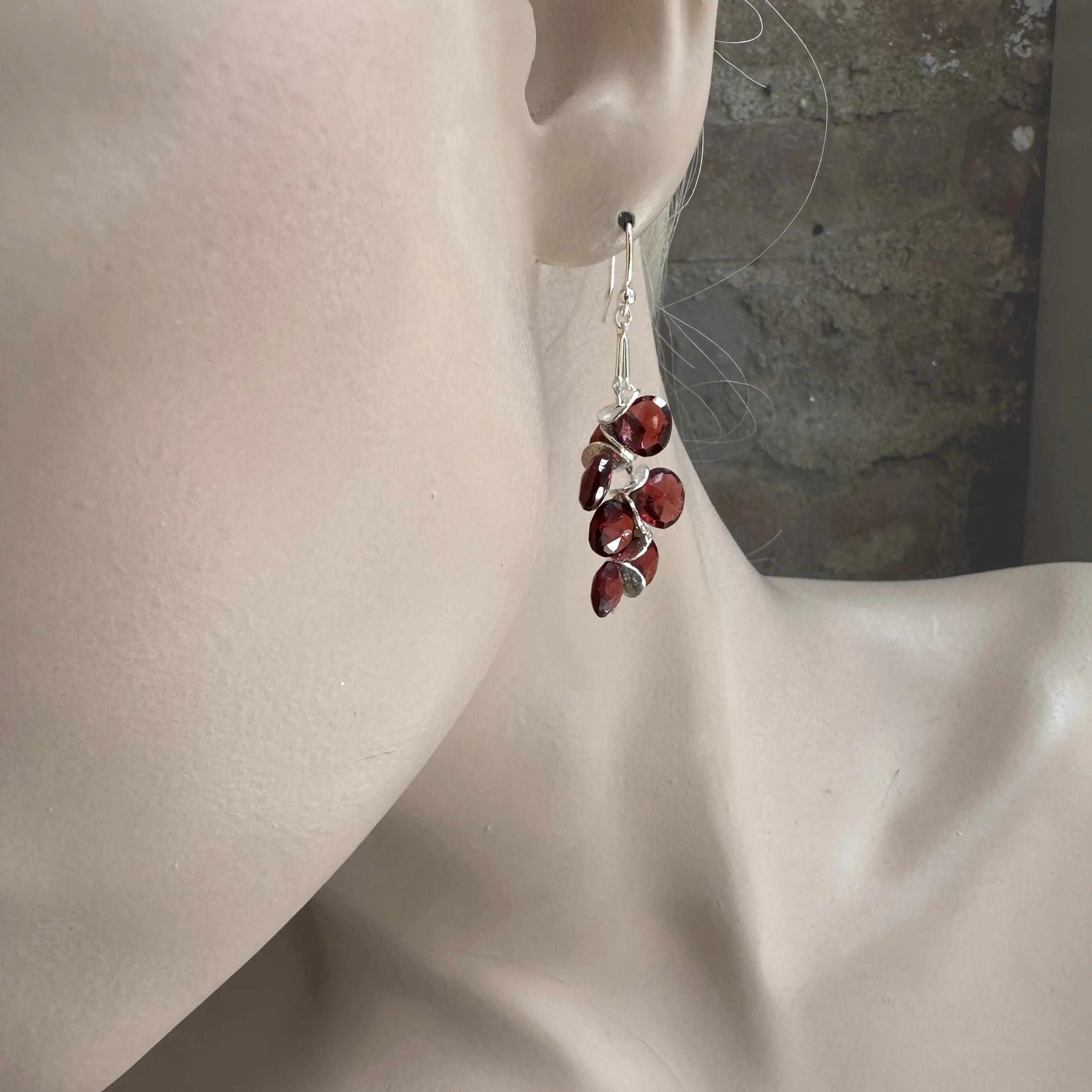 Signature Garnet Silver Earrings