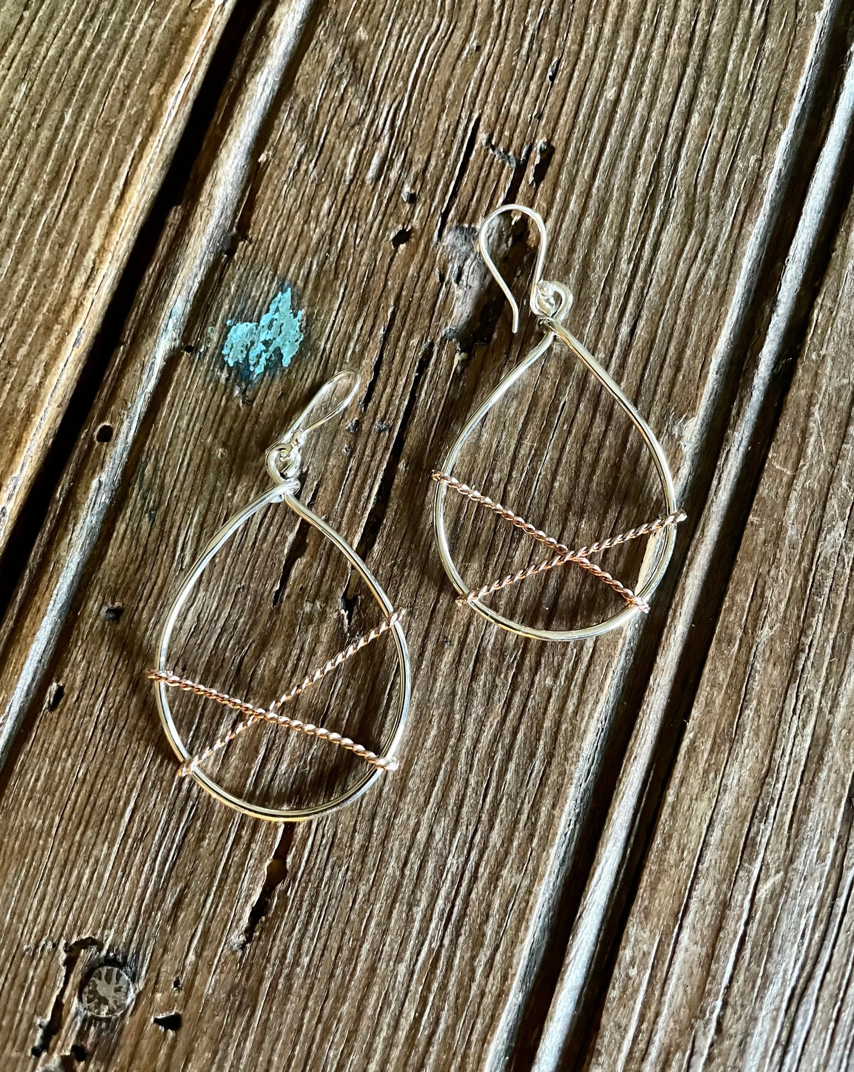 Silver and Copper Teardrop Earrings