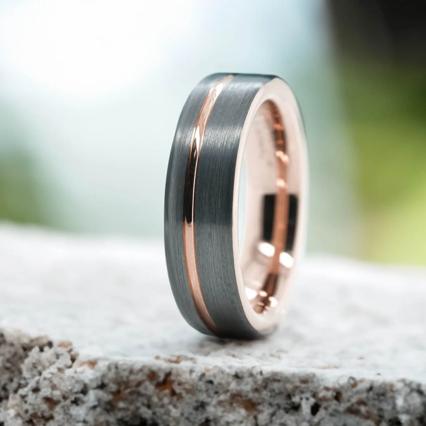 Silver Brushed / Rose Gold Stripe & Interior - 6mm