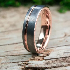 Silver Brushed / Rose Gold Stripe & Interior - 6mm