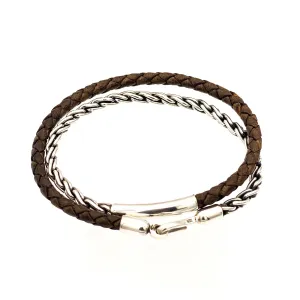 Silver Chain and Leather Bracelet