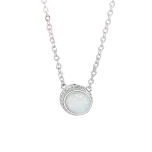 Silver Color Round White Opal Necklace