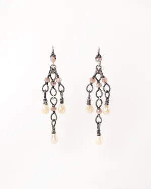 Silver dangle earrings with ivory and blush quartz