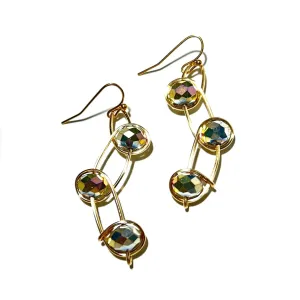 Silver Rainbow Rondelle Crystals Wave Earrings