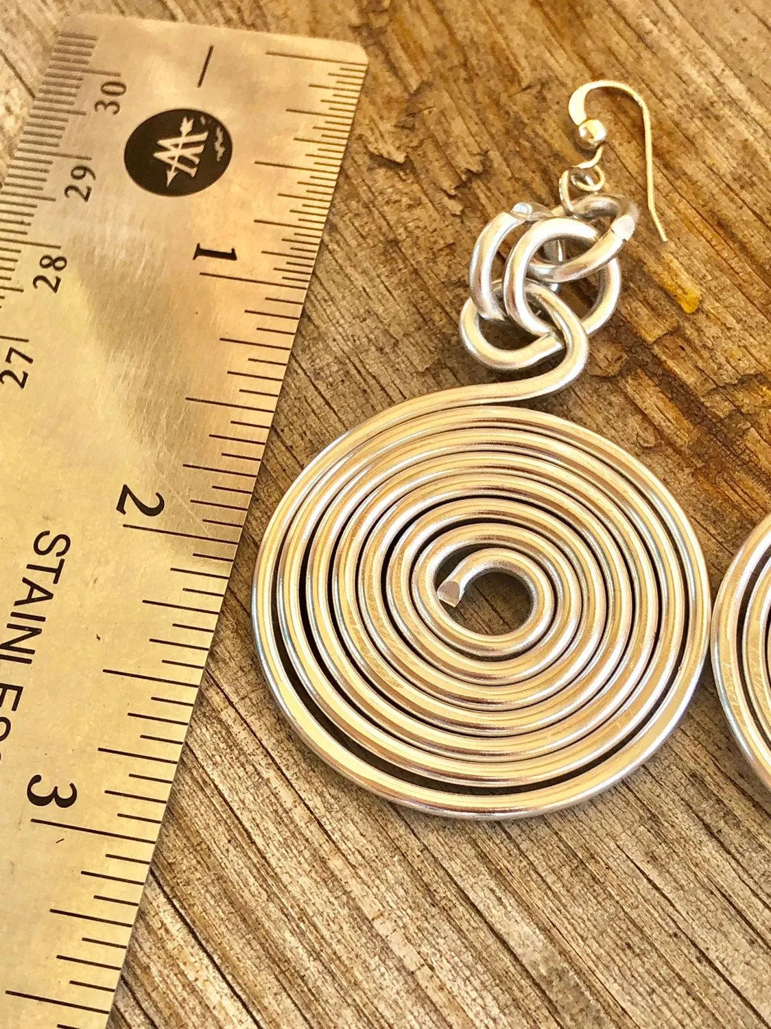 Silver Round Disk Aluminum Wire Earrings with sterling silver ear wire