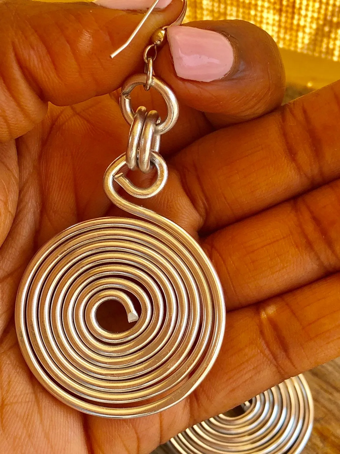 Silver Round Disk Aluminum Wire Earrings with sterling silver ear wire