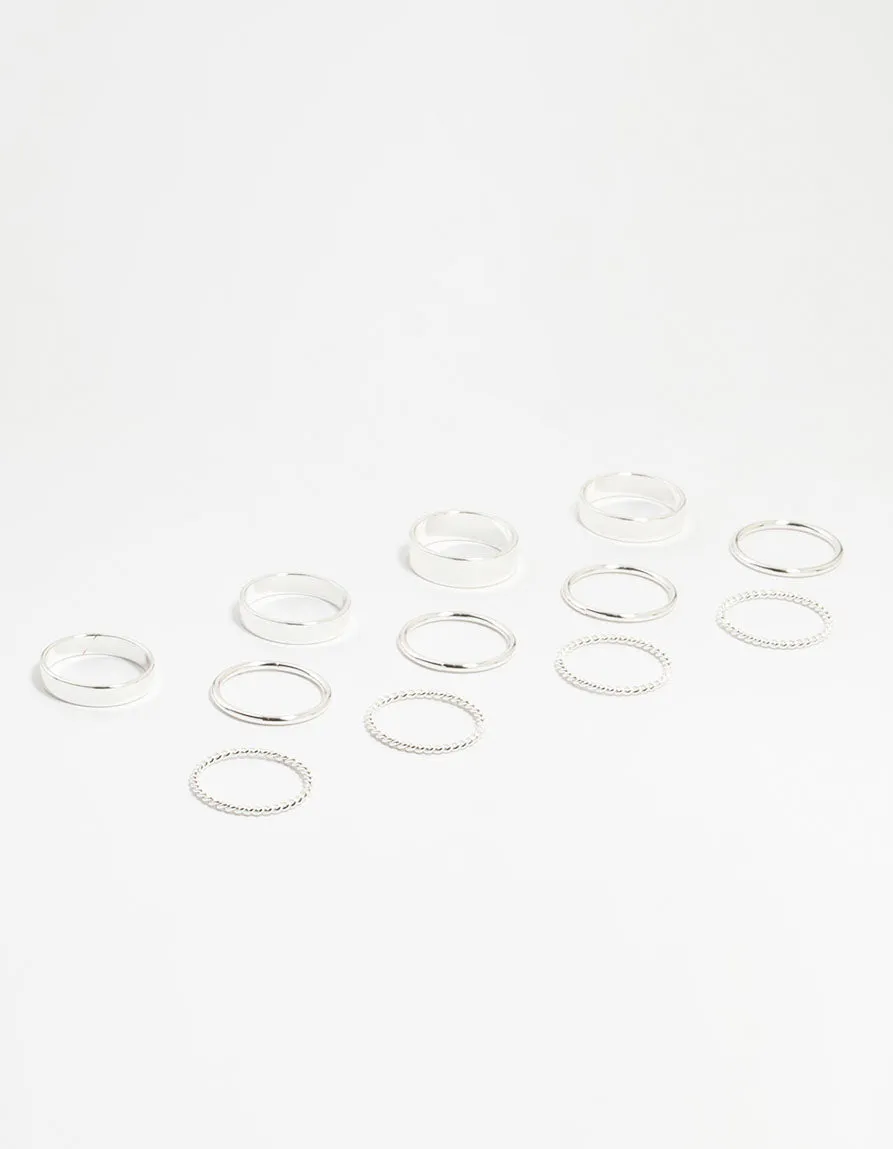 Silver Thick Simple Stacking Rings 12-Pack