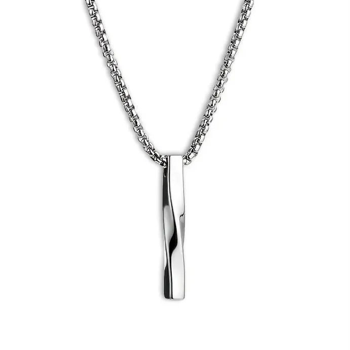 Silver Twisted Bar Pendant Necklace