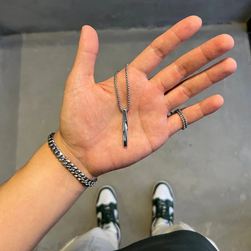 Silver Twisted Bar Pendant Necklace