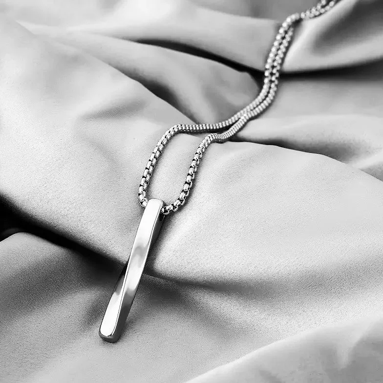 Silver Twisted Bar Pendant Necklace