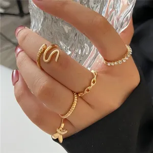Simple Butterfly Snake Ring Set
