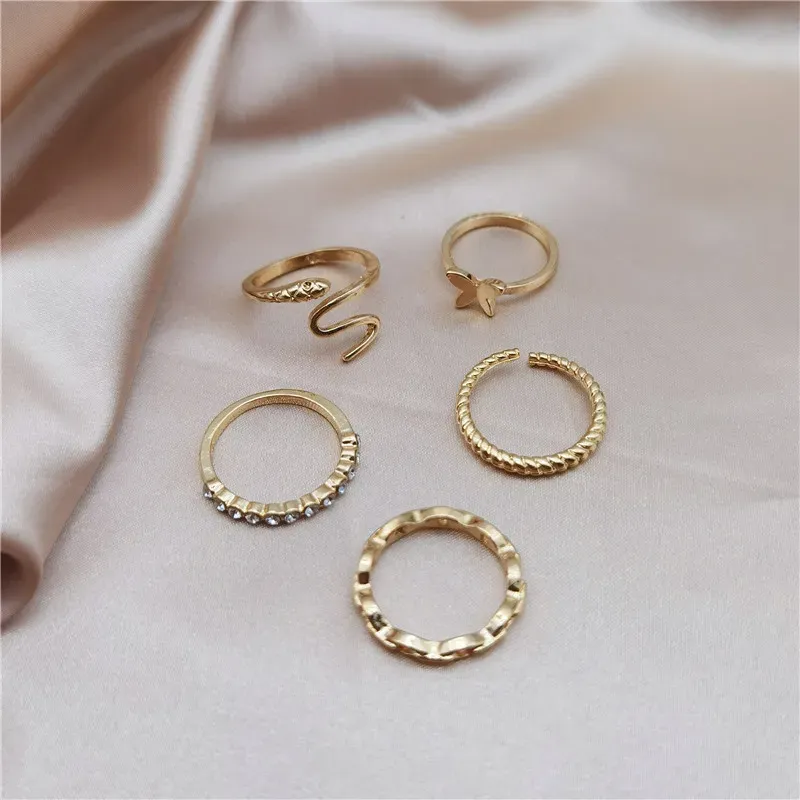 Simple Butterfly Snake Ring Set