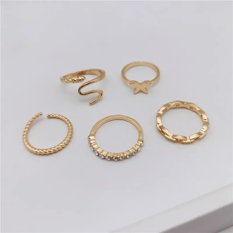 Simple Butterfly Snake Ring Set