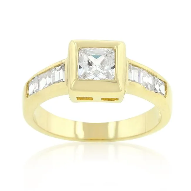 Simple Golden Square Bezel Cubic Zirconia Ring
