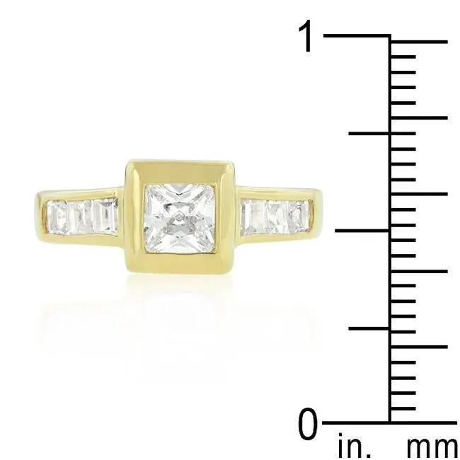 Simple Golden Square Bezel Cubic Zirconia Ring