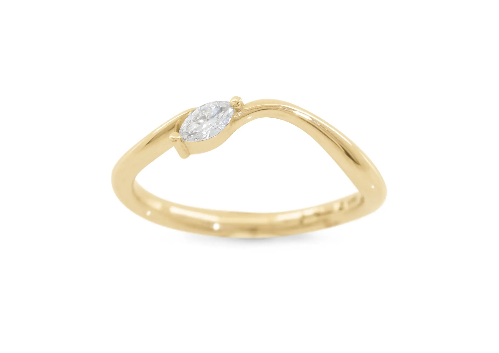 Simple Marquise Diamond Elvish Vine Wedding Band, Yellow Gold