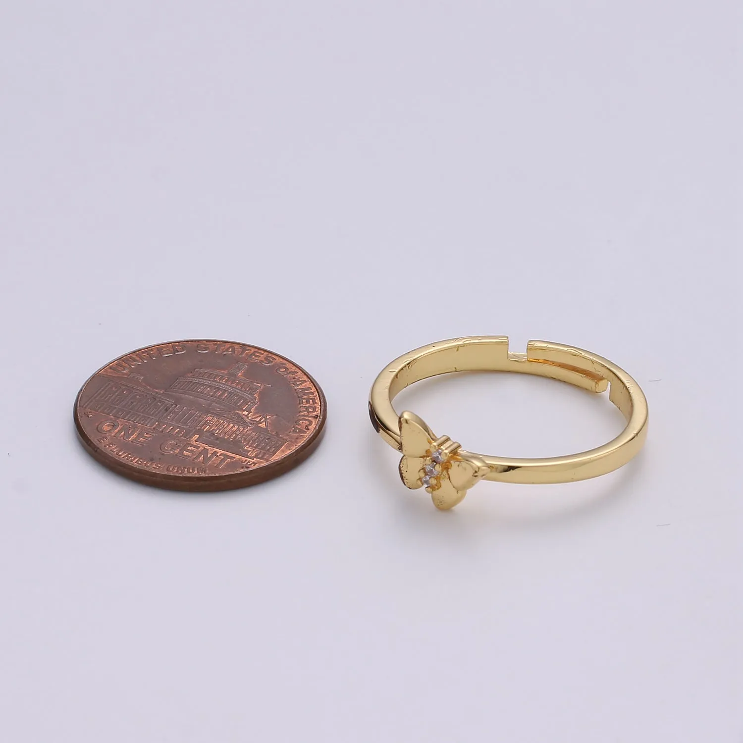 Simple Minimalist Golden Butterfly Gold Filled Adjustable Ring R-035