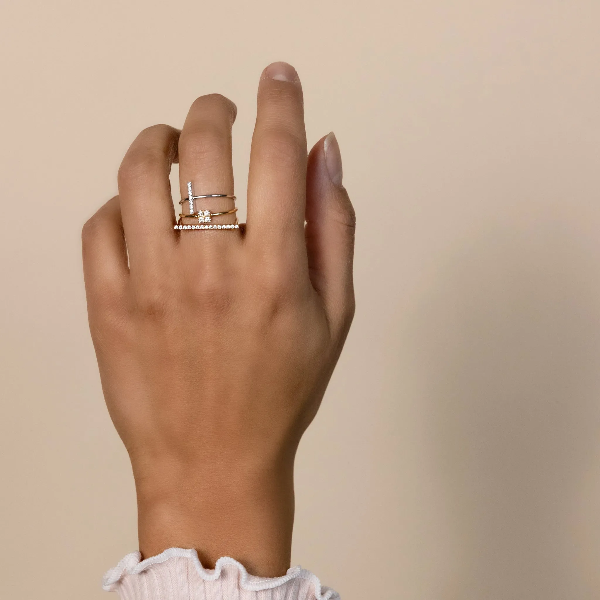Simple White Gold Diamond Bar Ring