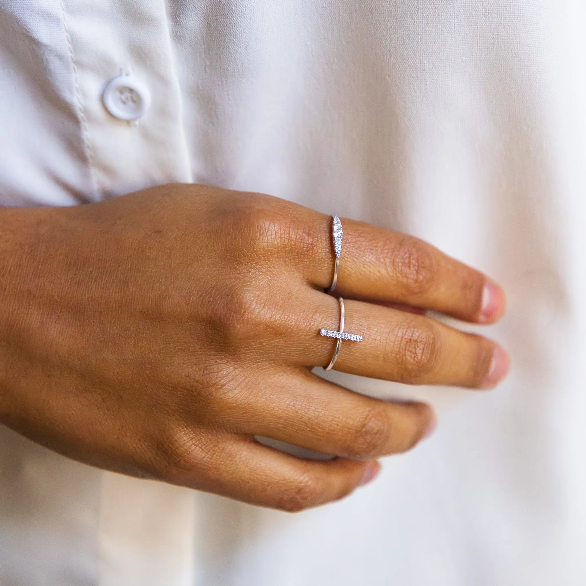 Simple White Gold Diamond Bar Ring