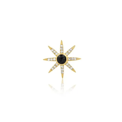 SINGLE SUNBURST STUD EARRING, BLACK SPINEL