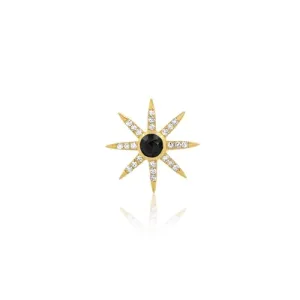 SINGLE SUNBURST STUD EARRING, BLACK SPINEL