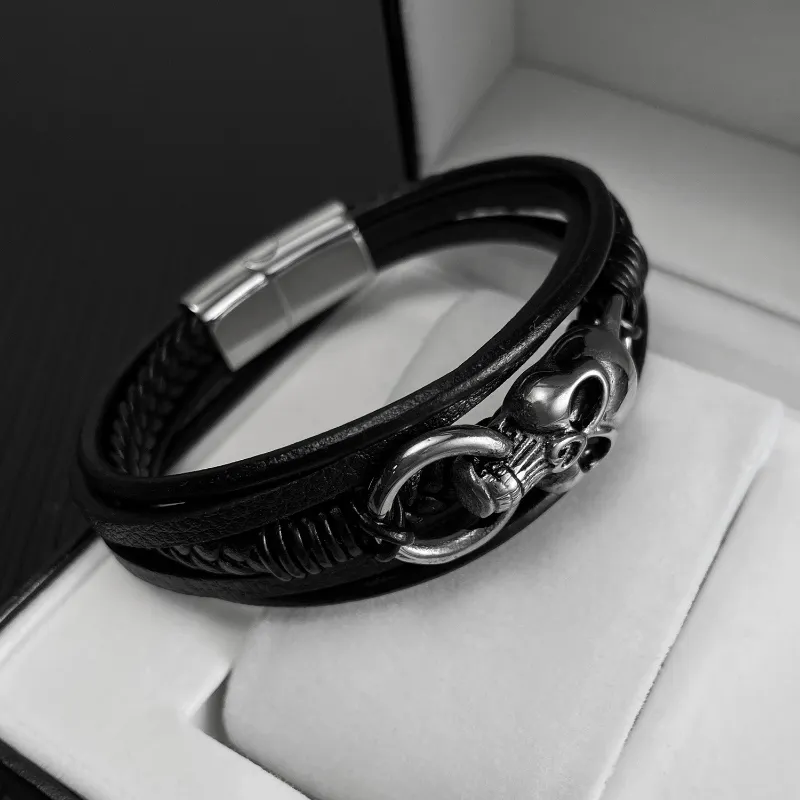 Skull Bracelet Multilayer PU Leather Vintage Style
