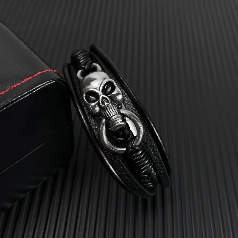 Skull Bracelet Multilayer PU Leather Vintage Style