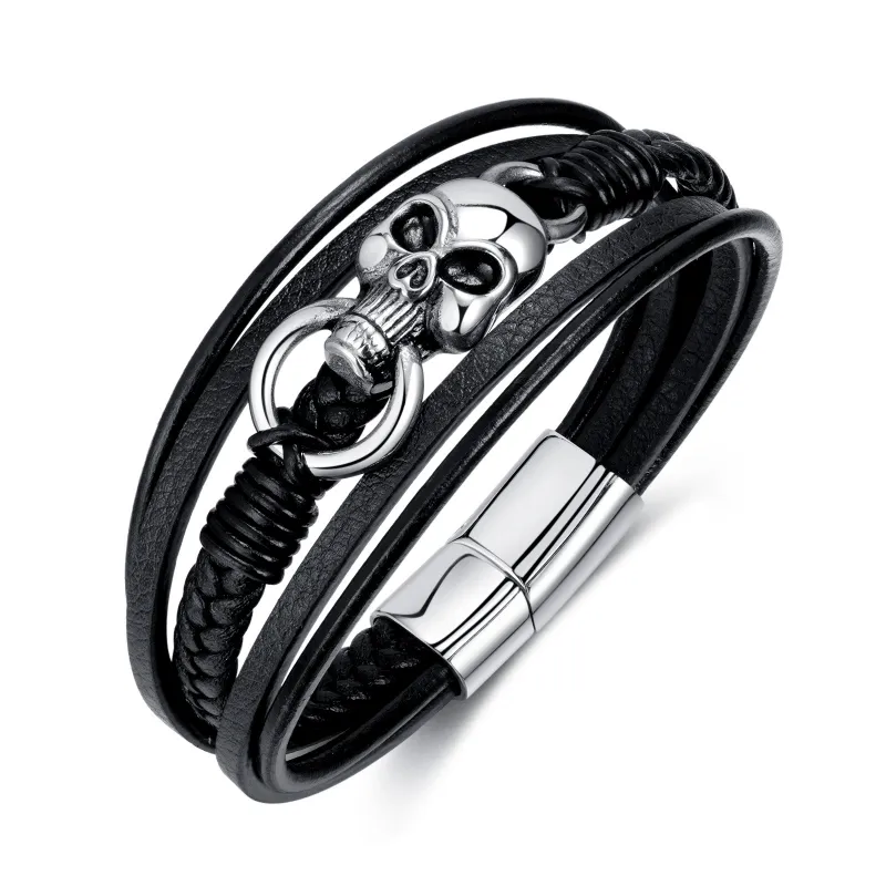 Skull Bracelet Multilayer PU Leather Vintage Style