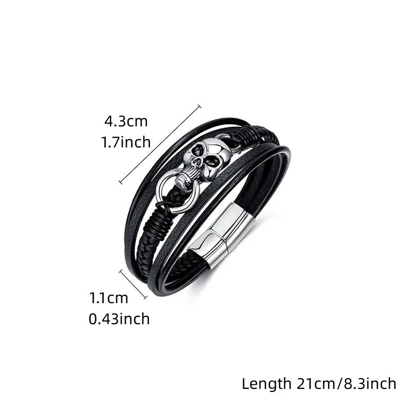 Skull Bracelet Multilayer PU Leather Vintage Style