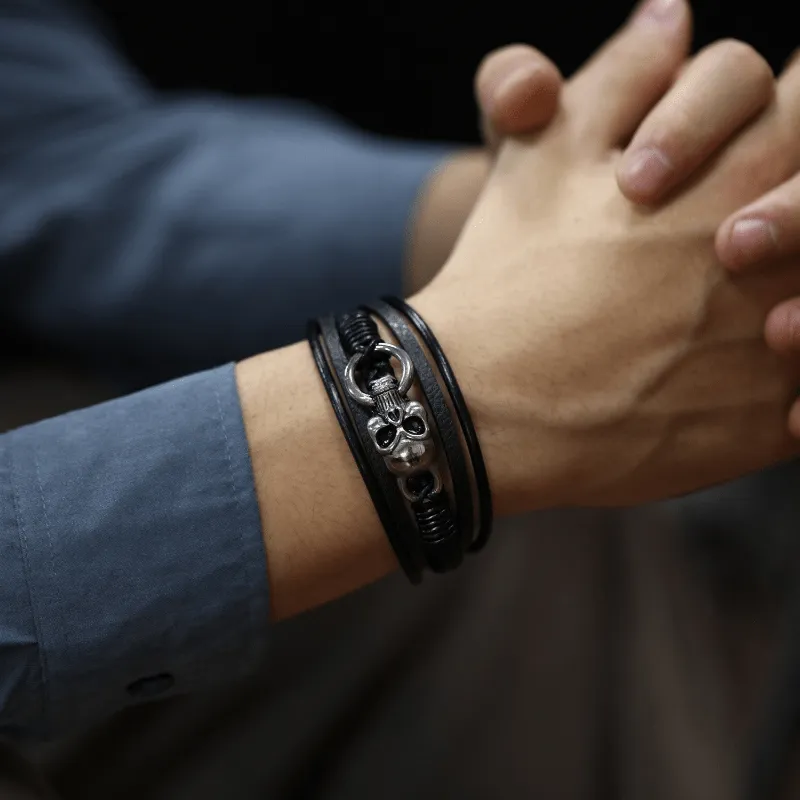 Skull Bracelet Multilayer PU Leather Vintage Style